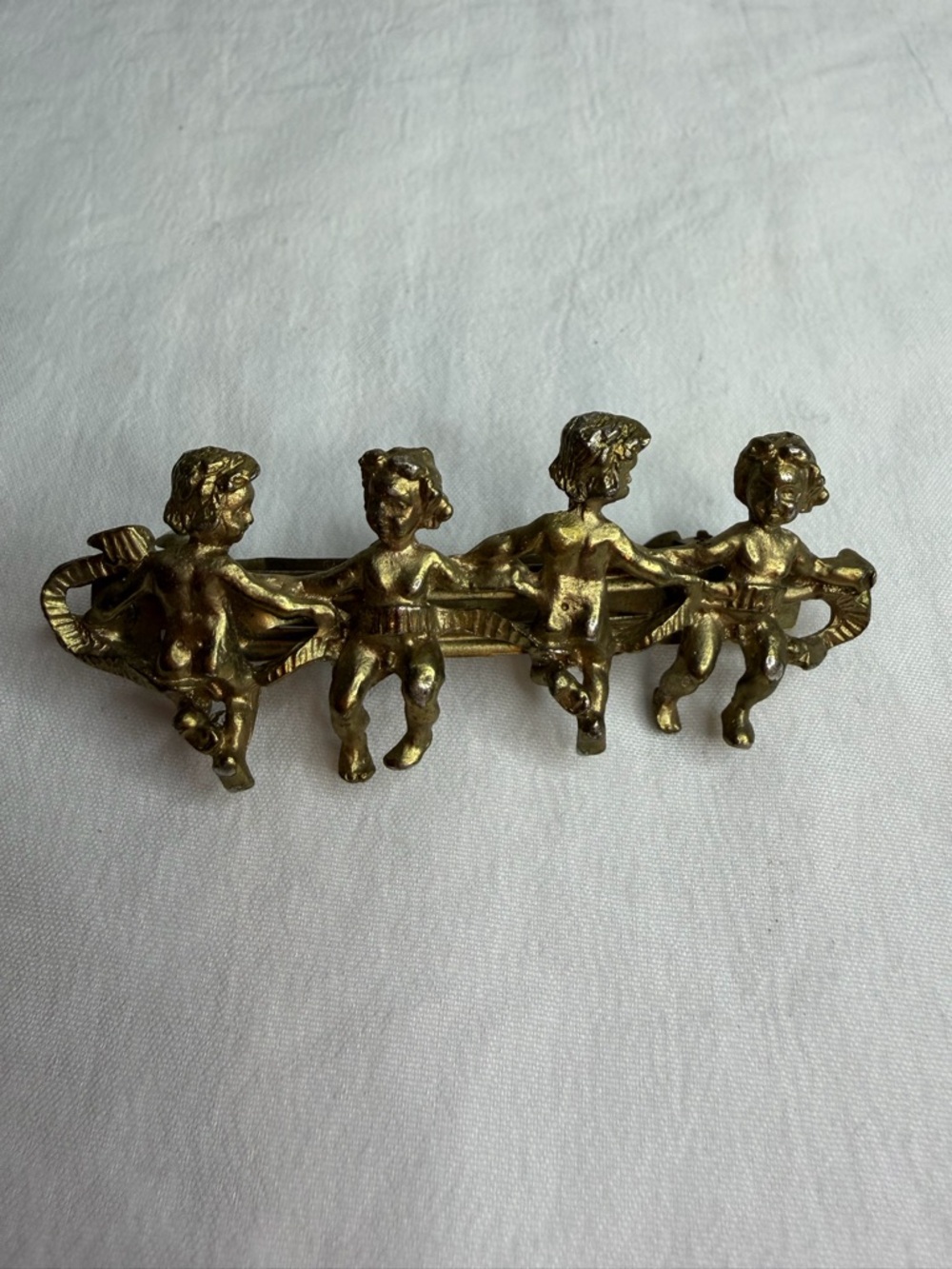 Vintage 80s Gold Cherub Hair Barrette – Victorian Revival Putti French Clip
